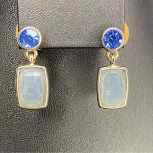 Monet Earring Drop Dangle Posts Blue Gray CZ Gold Toned Signed 1” Modern